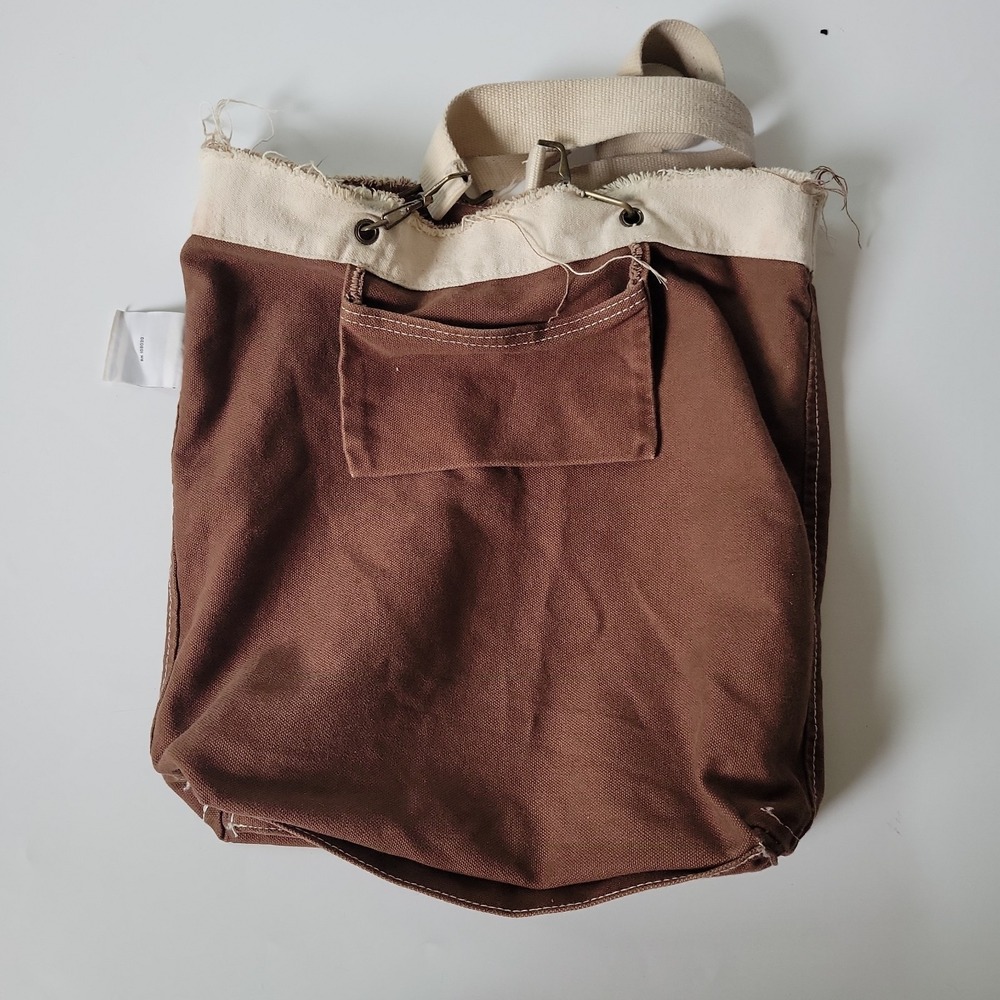 Authentic Pigment Canvas Shopper Tote Brown Seattle Public Market Graphic Vegan - Picture 8 of 15
